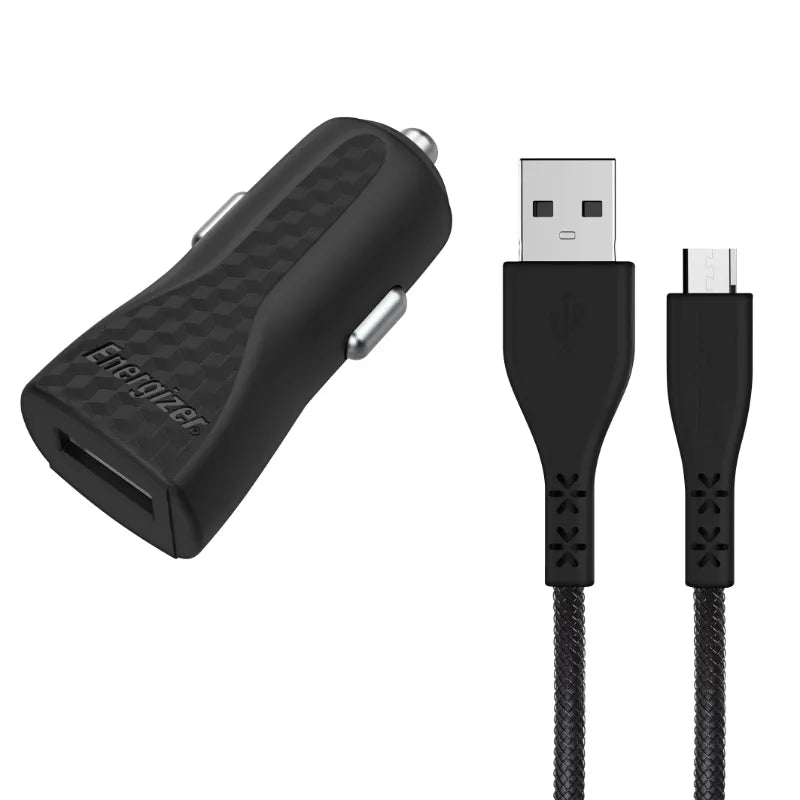 „Energizer HardCase“ – USB-A 1 A automobilinis įkroviklis + „Micro USB“ laidas (juodas)