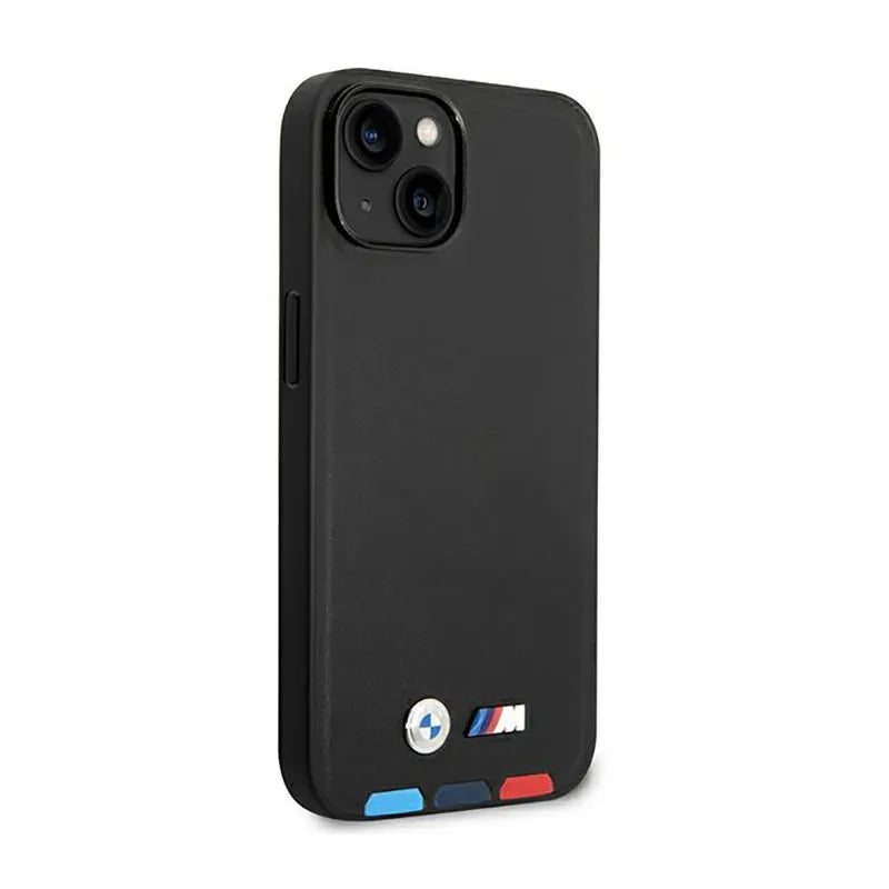 BMW Leather Hot Stamp Tricolor MagSafe – dėklas iPhone 14 Plus (juodas)
