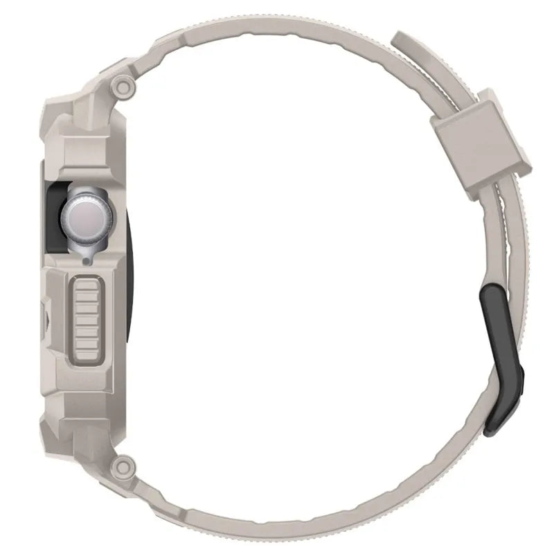 Spigen Rugged Armor Pro V2 – dirželis su dėklu Apple Watch 10/11 42mm (Dune Beige)