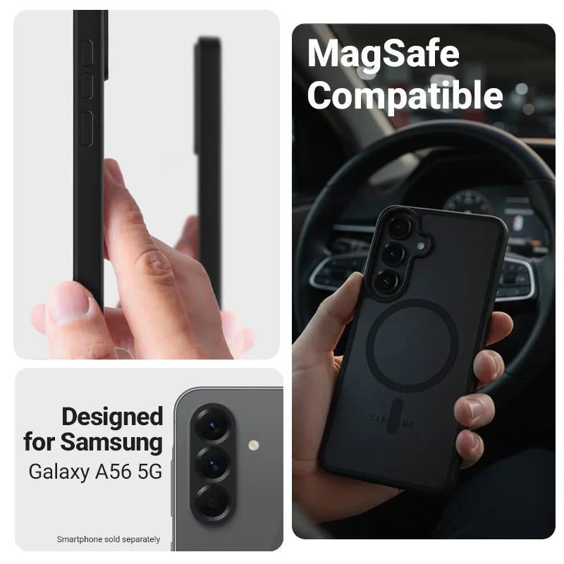 Crong Hybrid Matte Magnetic – MagSafe dėklas Samsung Galaxy A56 (juodas)