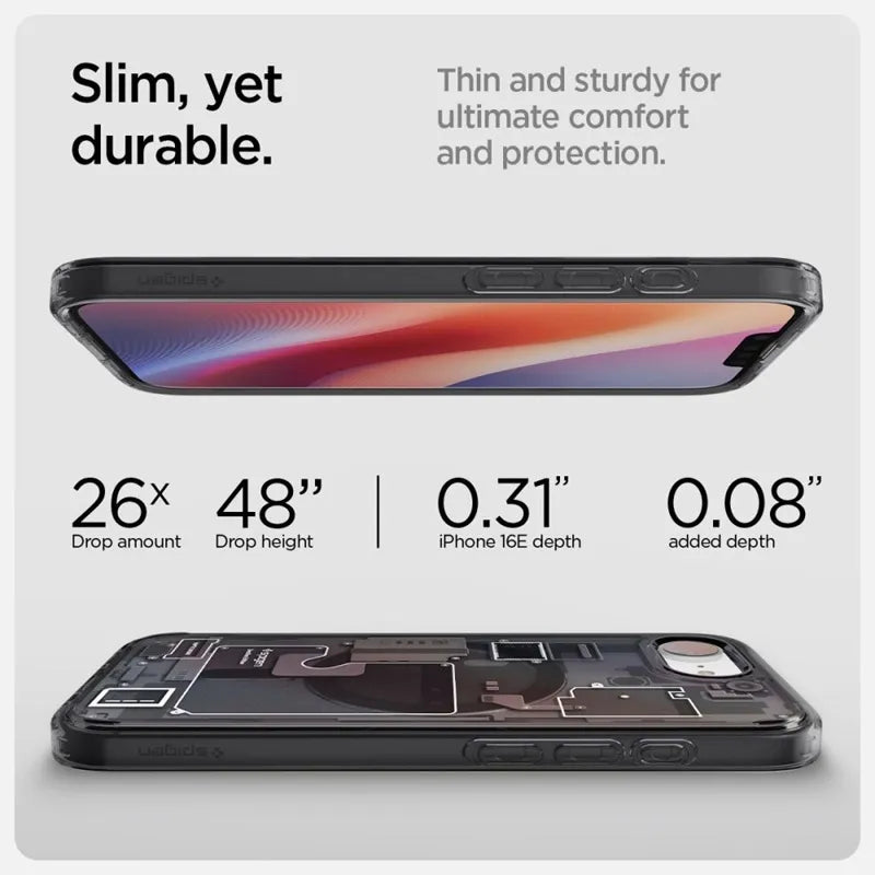 Spigen Ultra Hybrid Mag MagSafe – dėklas, skirtas iPhone 17e / 16e (Zero One Black)