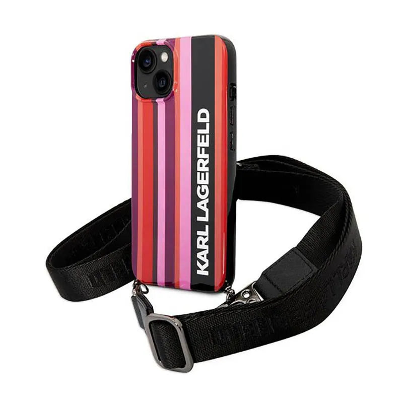 Karl Lagerfeld Color Stripes Strap – dėklas iPhone 14 (rožinis)