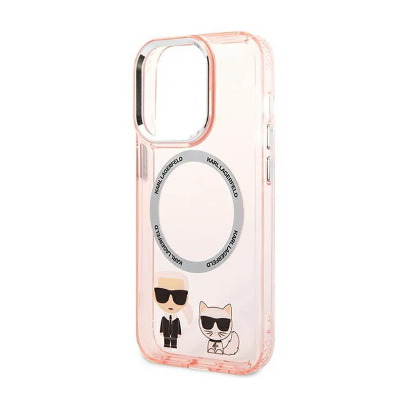 Karl Lagerfeld Karl&Choupette Aluminium MagSafe dėklas iPhone 14 Pro (rožinis)