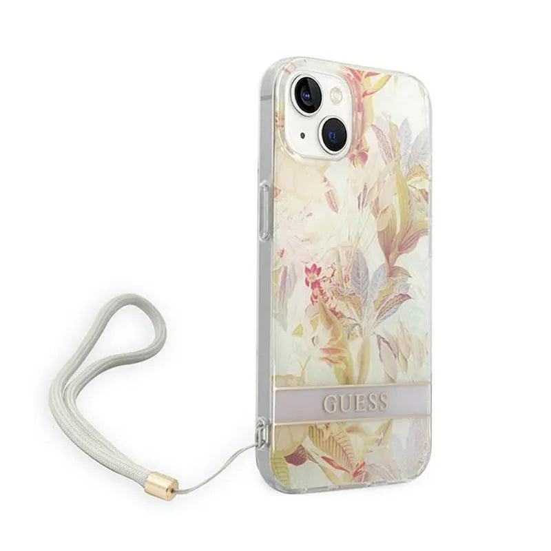 Guess Flower Cord – dėklas iPhone 14 Plus telefonui (violetinis)