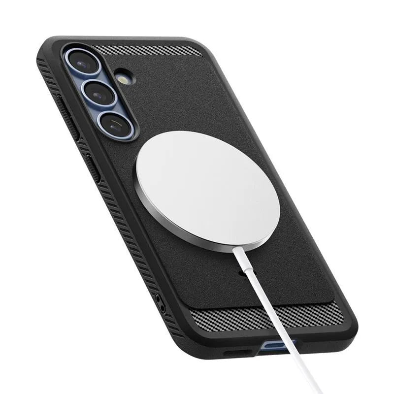 Spigen Rugged Armor Mag MagSafe – dėklas Samsung Galaxy S25 (matinis juodas)