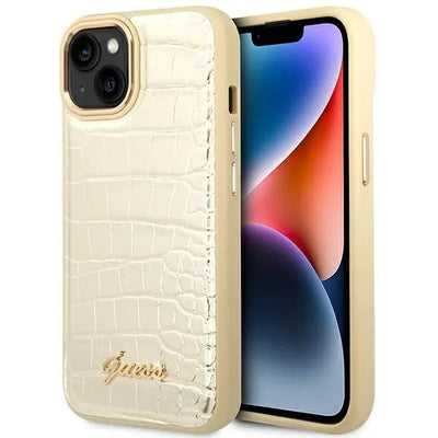 „Guess Croco Collection“ – dėklas „iPhone 14 Plus“ (auksinis)