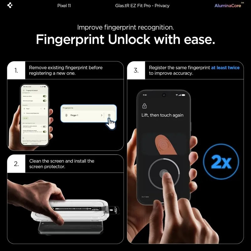 Spigen Glas.tR EZ Fit Pro AC Privacy 2 vnt. rinkinys – grūdintas privatumo stiklas, skirtas Google Pixel 10 / 11