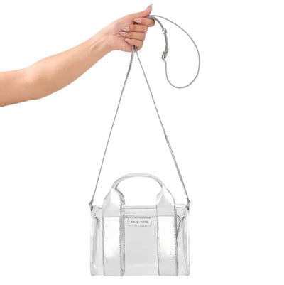 „Case-Mate Micro Tote Bag“ – vandeniui atsparus krepšys per petį (sidabrinis chromas / skaidrus)