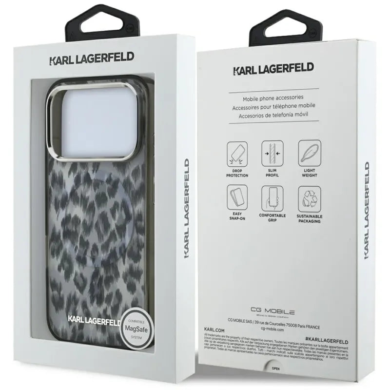 Karl Lagerfeld IML Leopard Pattern MagSafe – dėklas iPhone 17 Pro (juodas)