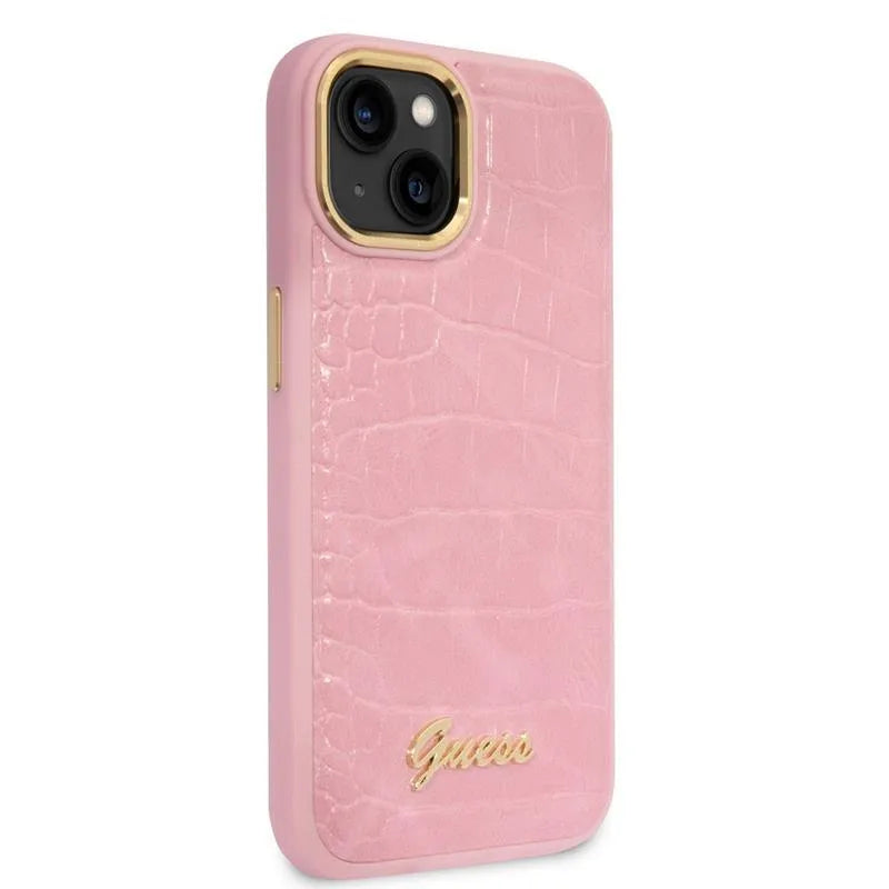 Guess Croco Collection - Dėklas, skirtas iPhone 14 Plus (Rožinis)