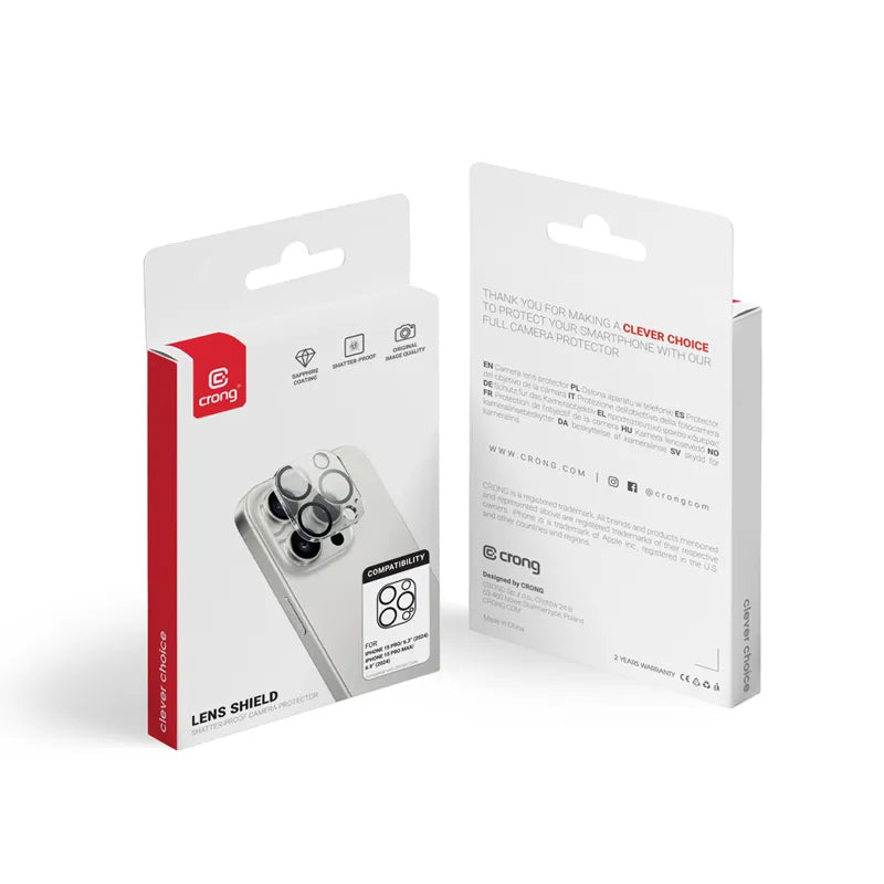 Crong Lens Shield - Kameros ir lęšių stiklas, skirtas iPhone 16 Pro / iPhone 16 Pro Max / iPhone 15 Pro / iPhone 15 Pro Max