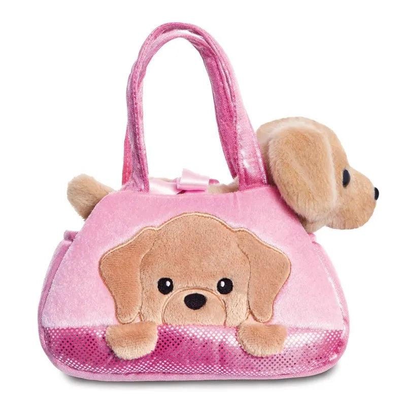Fancy Pals – pliušinis žaislas PeekaBoo Labradoras rožiniame krepšyje, 20 cm, ekologiškas