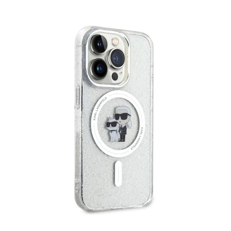 Karl Lagerfeld Karl & Choupette Glitter Magsafe - Dėklas iPhone 15 Pro (Skaidrus)