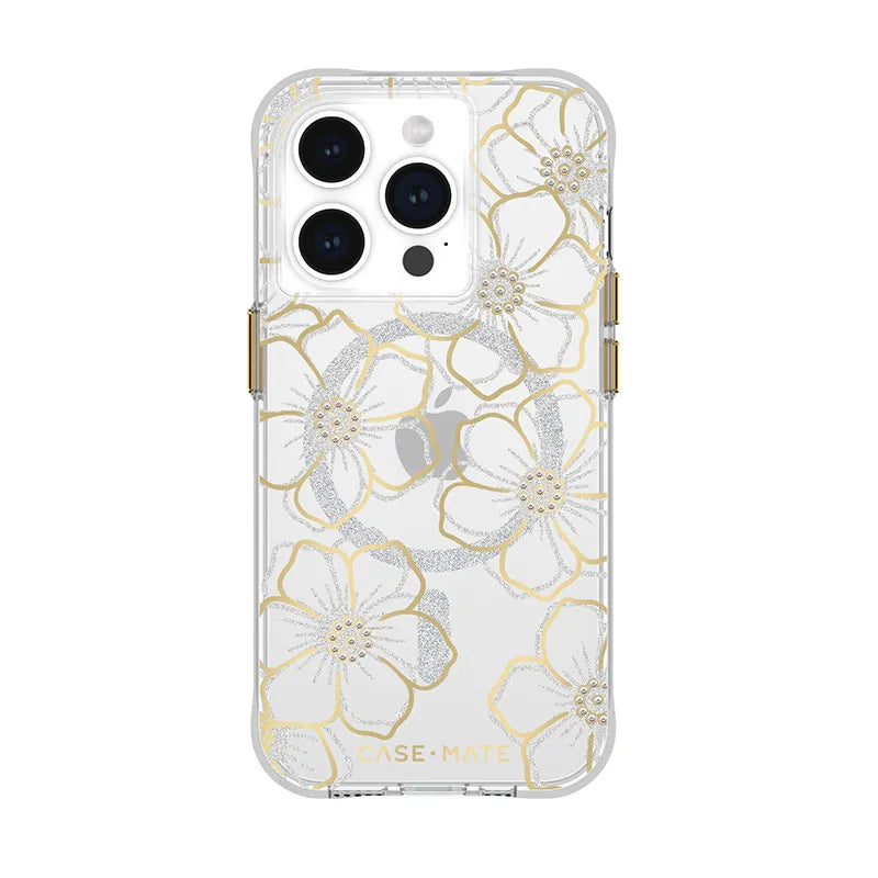 Case-Mate Floral Gems MagSafe – dėklas „iPhone 15 Pro“ (auksinis)