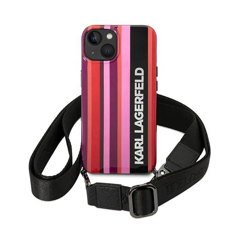 Karl Lagerfeld Color Stripes Strap – dėklas iPhone 14 (rožinis)