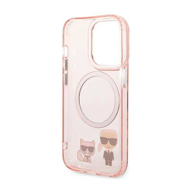 Karl Lagerfeld Karl&Choupette Aluminium MagSafe dėklas iPhone 14 Pro (rožinis)