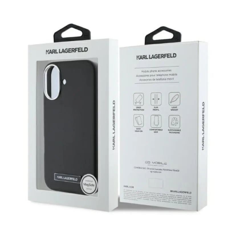 Karl Lagerfeld FW Metal Plate MagSafe – dėklas iPhone 16 (juodas)
