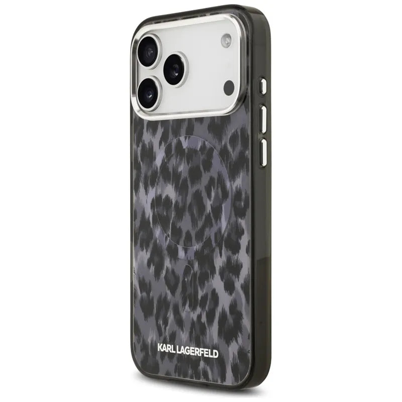 Karl Lagerfeld IML Leopard Pattern MagSafe – dėklas, skirtas iPhone 17 Pro Max (juodas)