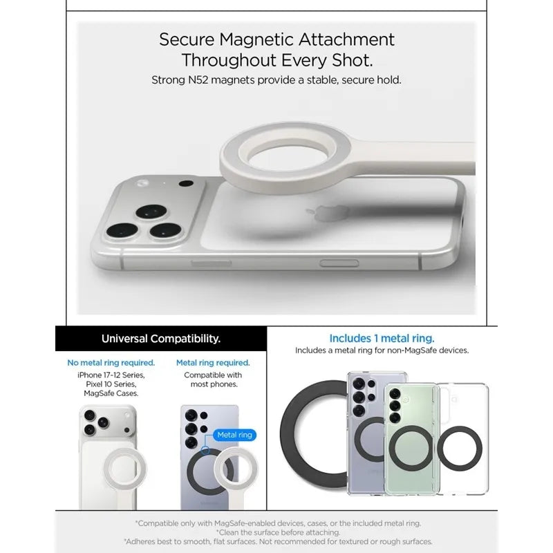 Spigen S582W MagSafe „Bluetooth“ asmenukių lazda su trikoju – išmaniojo telefono trikojis / asmenukių lazdos laikiklis (Dune Beige)