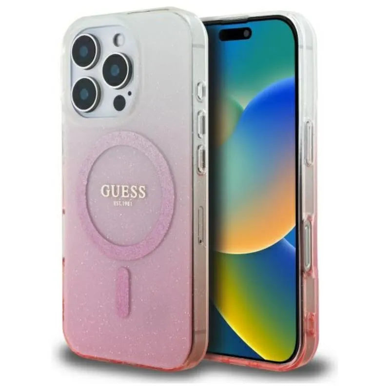Guess IML Glitter Gradient MagSafe – dėklas iPhone 16 Pro (rožinis)
