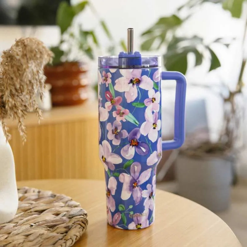 Quokka Stream – 1200 ml nerūdijančio plieno termo puodelis su šiaudeliu (Flower Dusk)