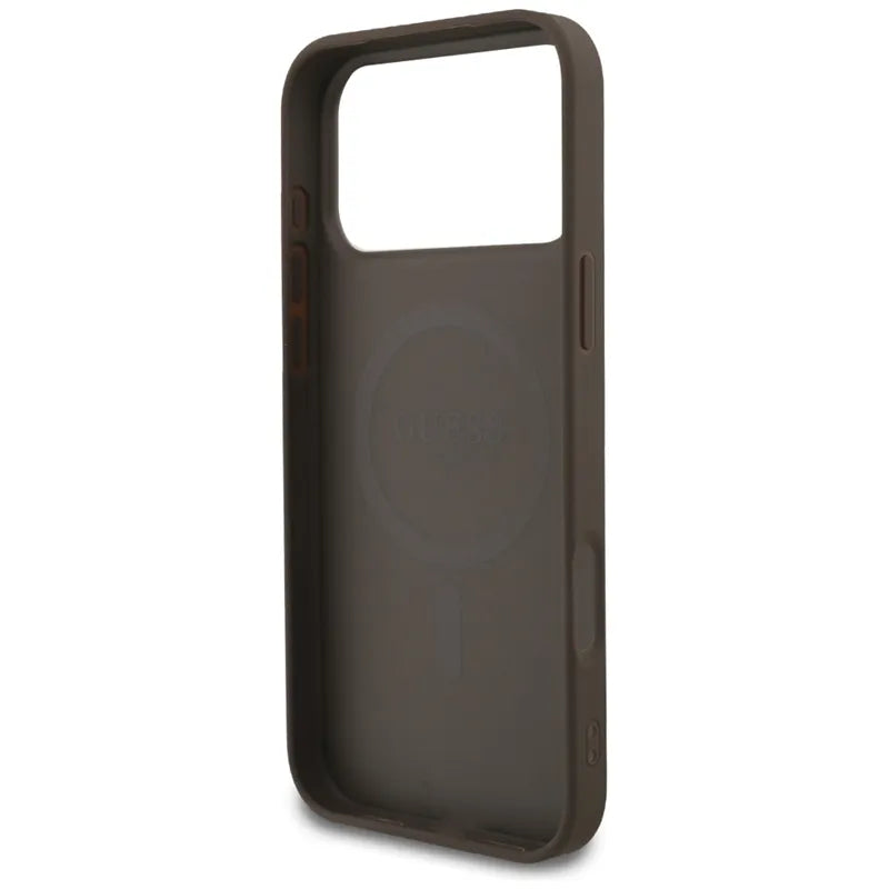 Guess 4G Ring Classic Logo MagSafe – dėklas iPhone 17 Pro Max (rudos spalvos)