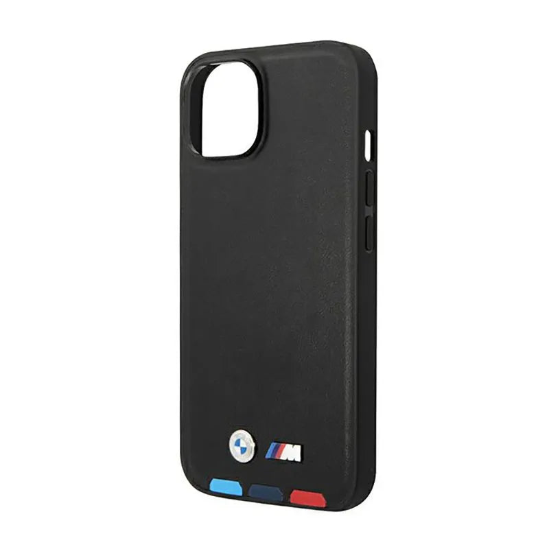 BMW Leather Hot Stamp Tricolor MagSafe – dėklas iPhone 14 Plus (juodas)