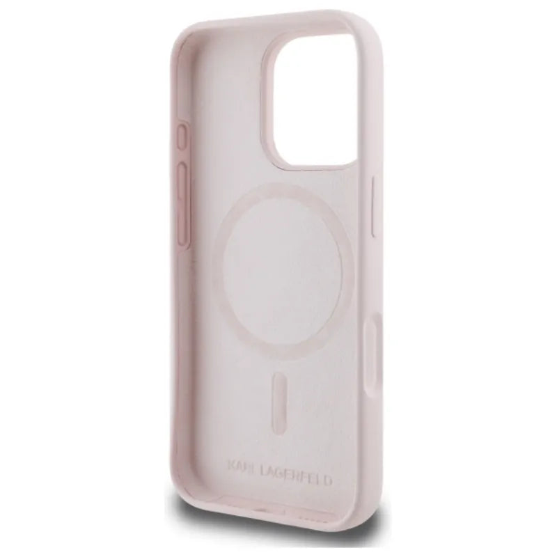 Karl Lagerfeld Silicone Double Heads Print MagSafe - dėklas iPhone 16 Pro Max (rožinis)