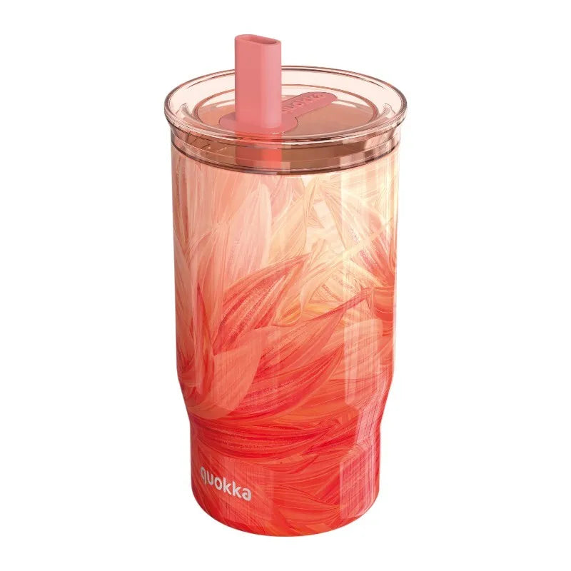 Quokka Mist – nerūdijančio plieno termopuodelis 720 ml su šiaudeliu (Peach Petals)