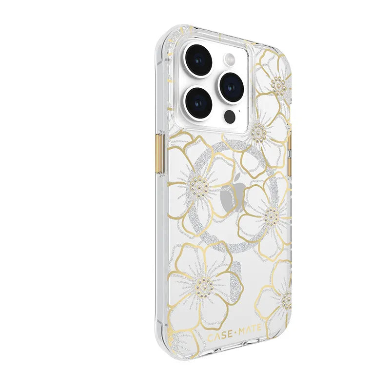 Case-Mate Floral Gems MagSafe – dėklas „iPhone 15 Pro“ (auksinis)
