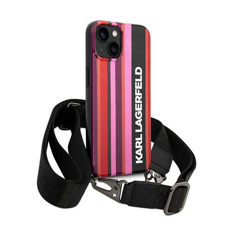 Karl Lagerfeld Color Stripes Strap – dėklas iPhone 14 (rožinis)