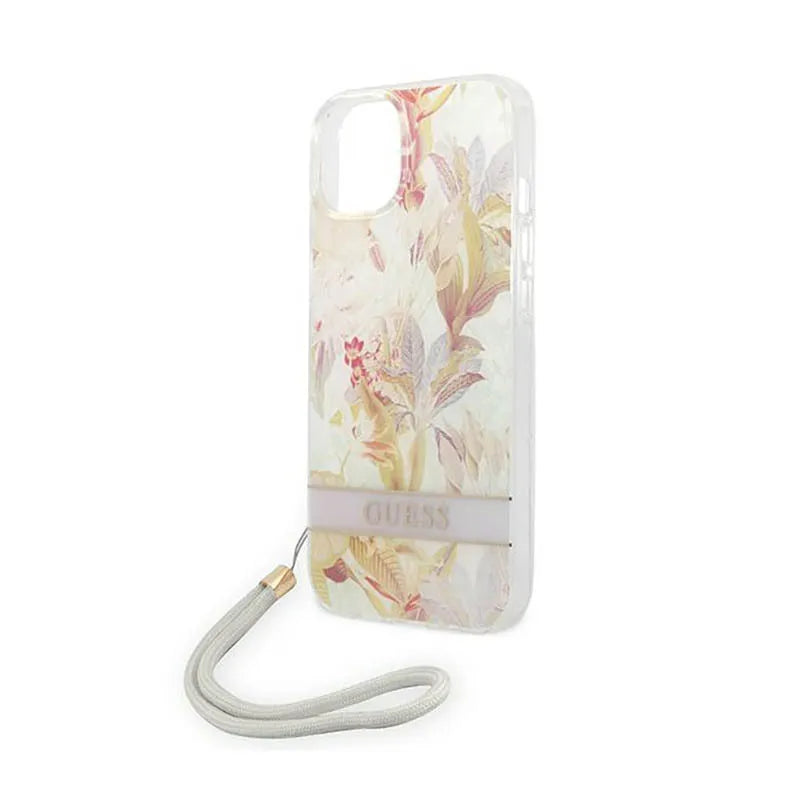 Guess Flower Cord – dėklas iPhone 14 Plus telefonui (violetinis)