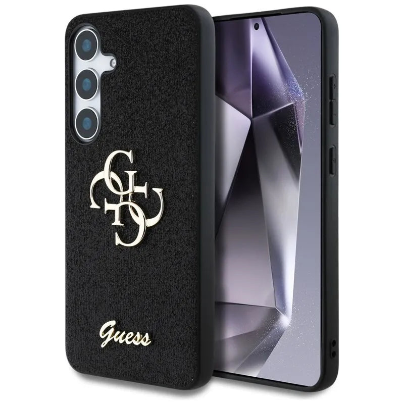 Guess Fixed Glitter Big 4G Metal Logo – dėklas Samsung Galaxy S25 (juodas)