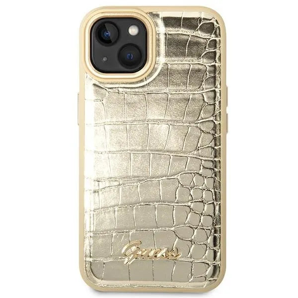 „Guess Croco Collection“ – dėklas „iPhone 14 Plus“ (auksinis)