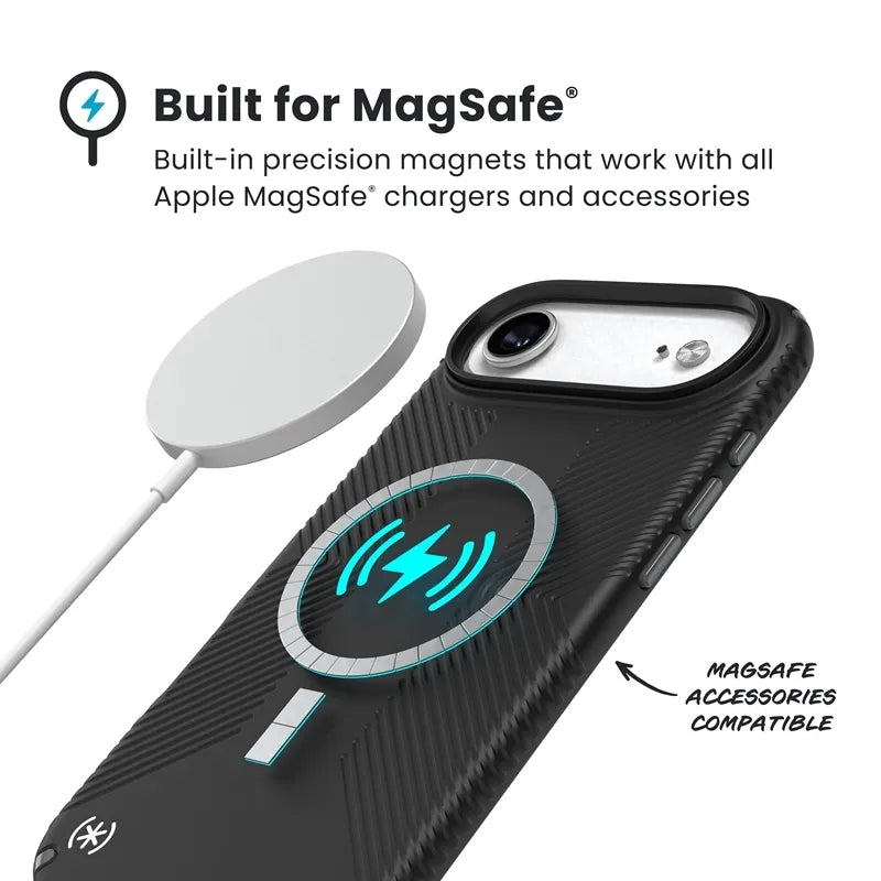 Speck Presidio2 Grip MagSafe – dėklas iPhone Air (juodas / skalūno pilka / baltas)