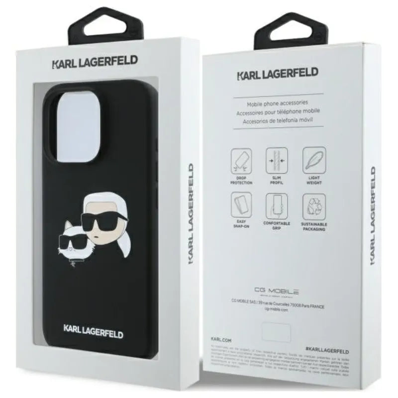 Karl Lagerfeld Silicone Double Heads Print MagSafe – dėklas iPhone 16 Pro (juodas)