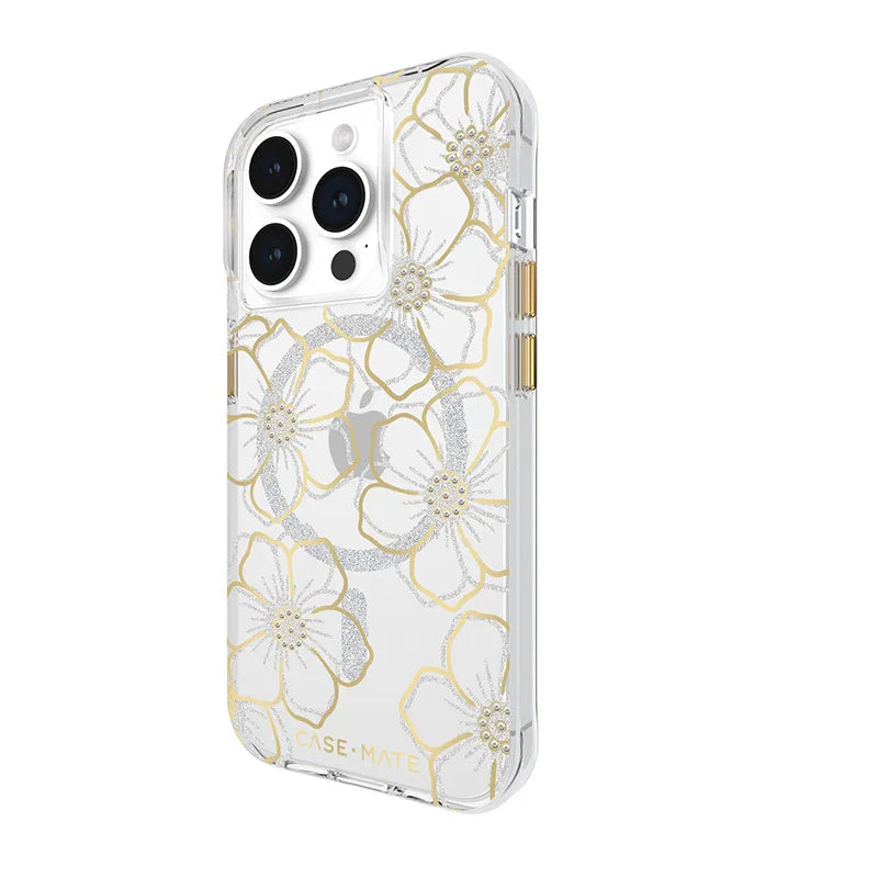 Case-Mate Floral Gems MagSafe – dėklas „iPhone 15 Pro“ (auksinis)