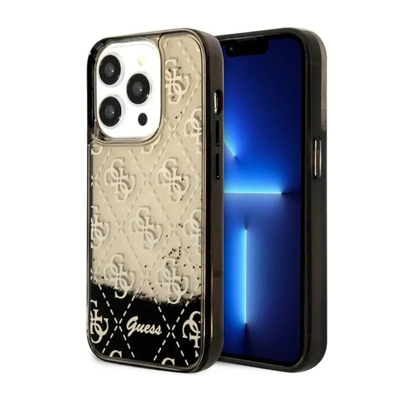Guess Liquid Glitter Transculent 4G – dėklas iPhone 14 Pro (juodas)