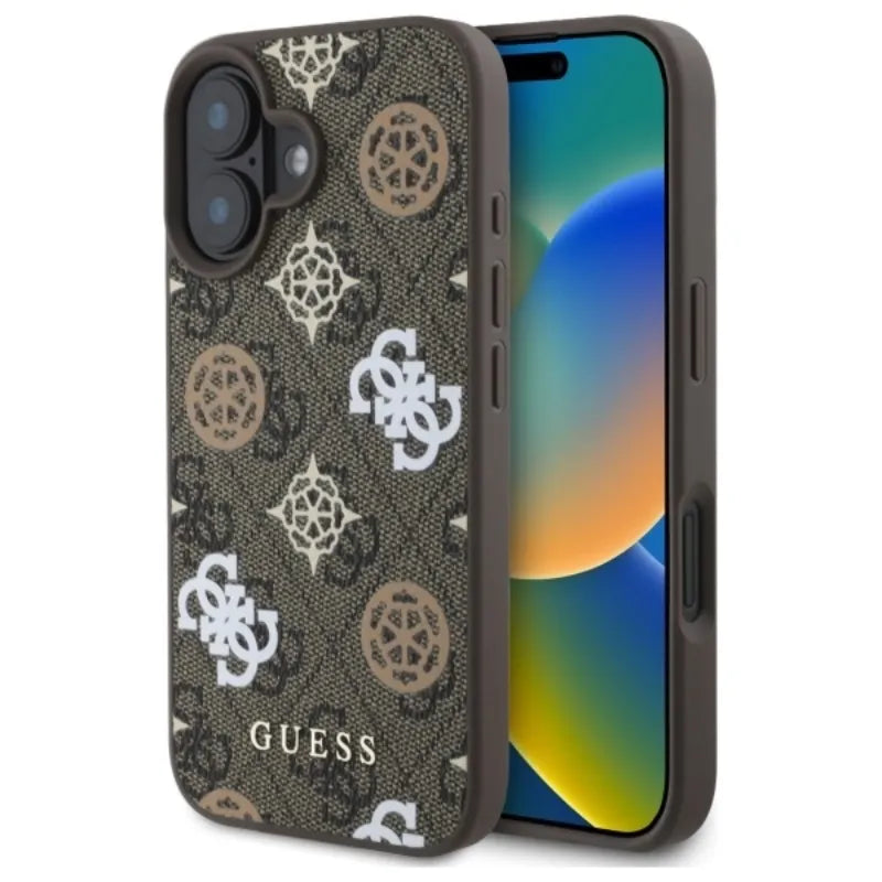 Guess Peony On 4G Background MagSafe – dėklas iPhone 16 (rudas)