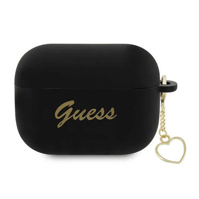 Guess Silicone Heart Charm – dėklas „Apple AirPods Pro 2“ (juodas)