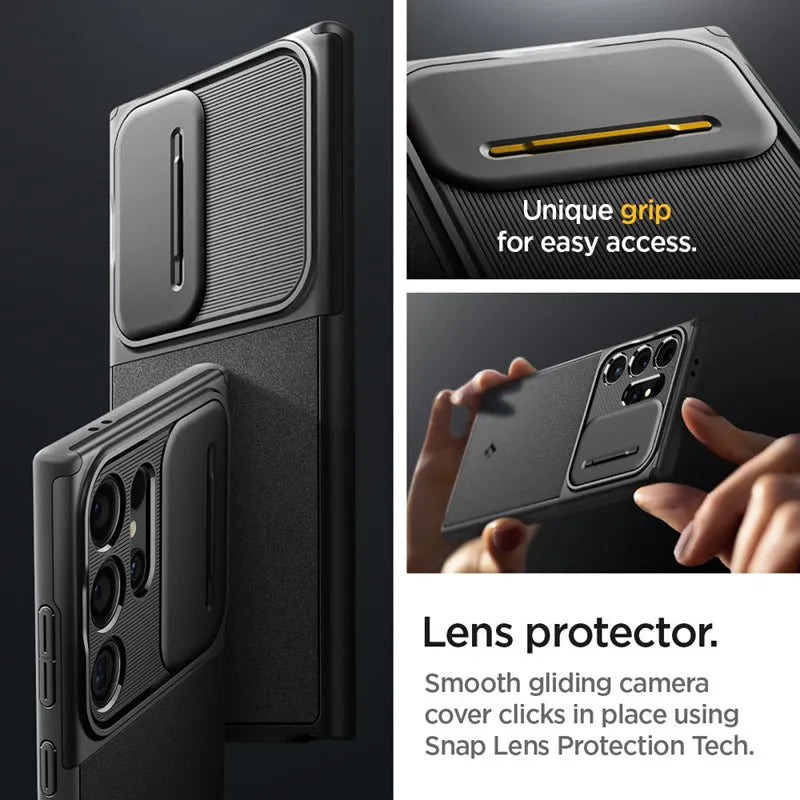 Spigen Optik Armor - Dėklas Samsung Galaxy S24 Ultra telefonui (Juodas)
