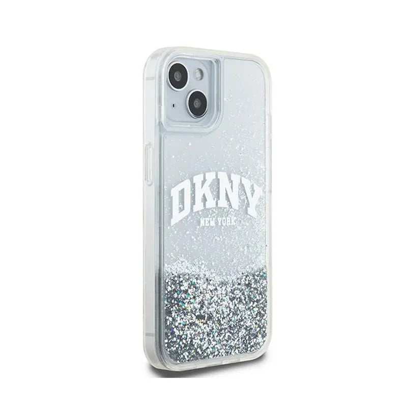 DKNY Liquid Glitter Big Logo – dėklas iPhone 15 / 14 / 13 (baltas)