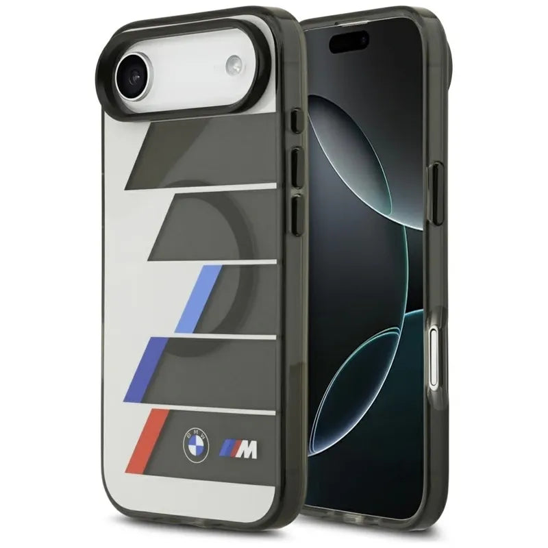 BMW M IML Metal Buttons Tricolor Lines MagSafe – dėklas iPhone Air (antracito spalvos)