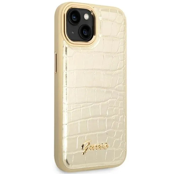 „Guess Croco Collection“ – dėklas „iPhone 14 Plus“ (auksinis)