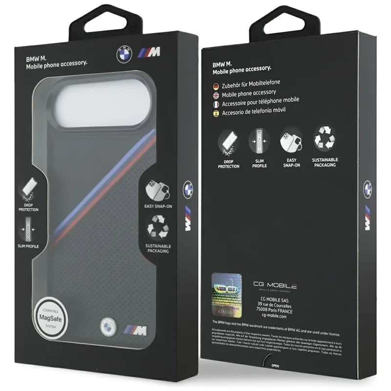 BMW M Tricolor Metal Logo MagSafe - iPhone Air dėklas (juodas)