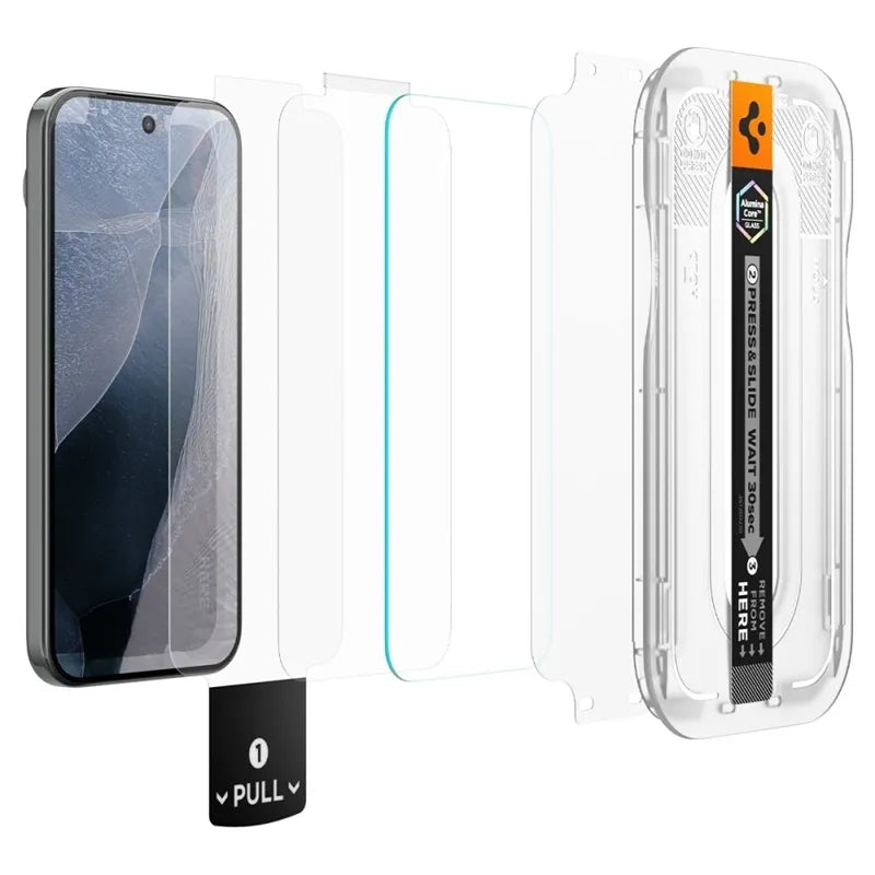 Spigen Glas.tR EZ Fit Pro AC 2-Pack – grūdintas stiklas, skirtas Google Pixel 11 / 11 Pro (2 vnt.)