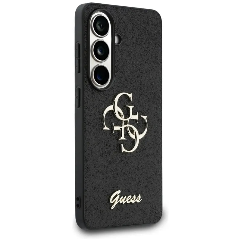 Guess Fixed Glitter Big 4G Metal Logo – dėklas Samsung Galaxy S26 (juodas)