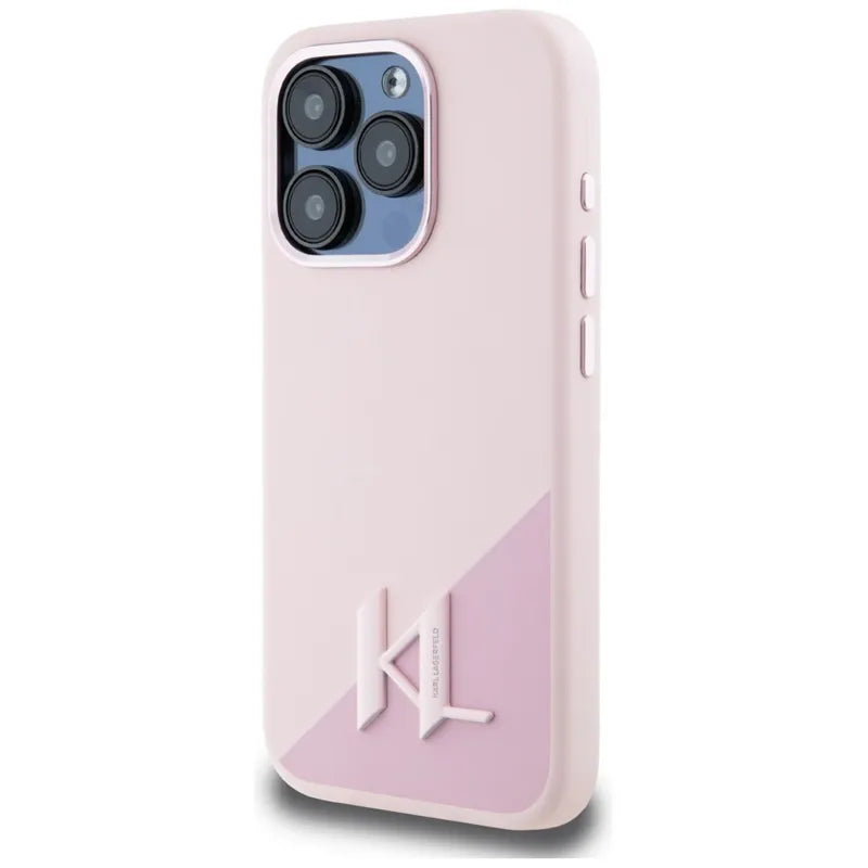 Karl Lagerfeld Silicone Shadow Metal Initial MagSafe – dėklas iPhone 15 Pro Max (rožinis)