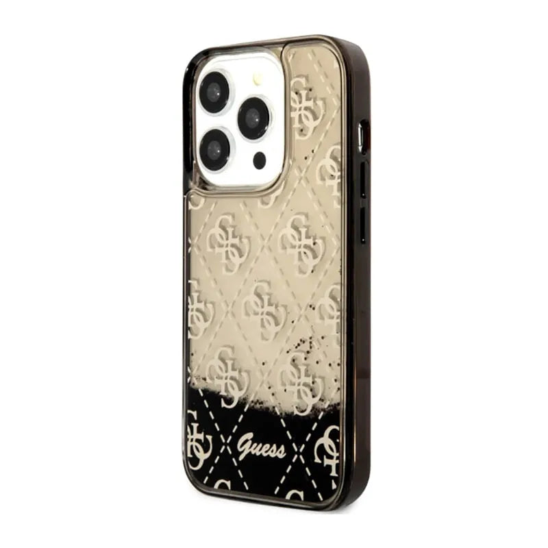 Guess Liquid Glitter Transculent 4G – dėklas iPhone 14 Pro (juodas)