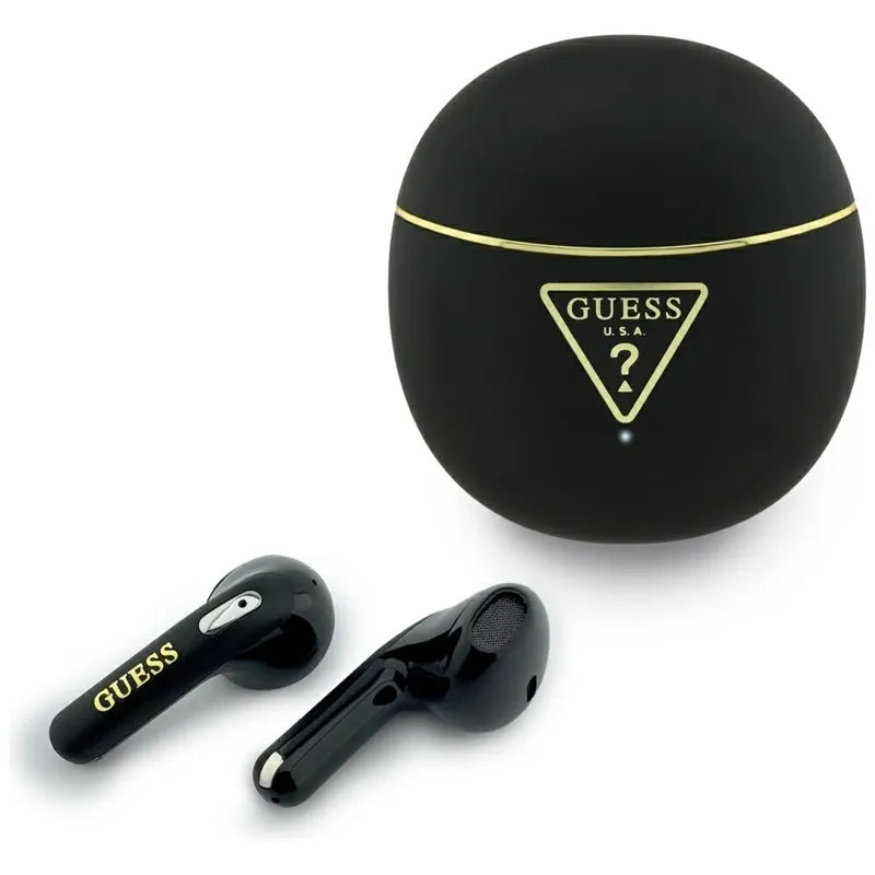 Guess Gold Line Triangle – TWS Bluetooth ausinės + įkrovimo dėklas (juodos)